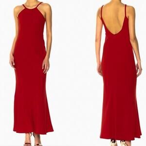 Calvin Klein Red Halter Neck Crepe Gown